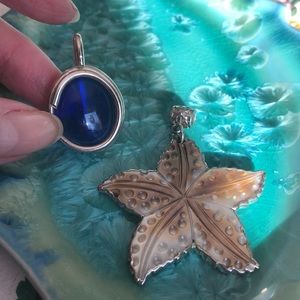 Two Silver or Silver tone Necklace Pendants - (Pendants Only)Starfish Blue Stone